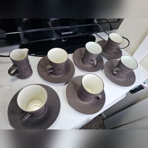 Flamestone Brown Fluted Dansk Set of 6 Cups & Saucers IHQ Jens Quistgaard MCM